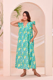 Turquoise Green Floral Print  Kafty Lounge Dress