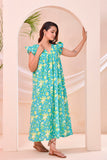 Turquoise Green Floral Print  Kafty Lounge Dress