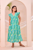 Turquoise Green Floral Print  Kafty Lounge Dress