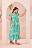 Turquoise Green Floral Print  Kafty Lounge Dress