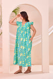 Turquoise Green Floral Print  Kafty Lounge Dress