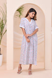 Ivory Blue Chevron Print  Kafty Lounge Dress