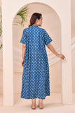 Indigo Blue Traditional Print  Kafty Lounge Dress