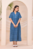 Indigo Blue Traditional Print  Kafty Lounge Dress