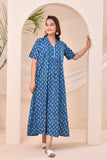 Indigo Blue Traditional Print  Kafty Lounge Dress