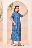 Indigo Blue Traditional Print  Kafty Lounge Dress