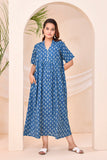 Indigo Blue Traditional Print  Kafty Lounge Dress