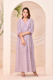 Grey Purple Block Print  Kaftan Style Lounge Dress