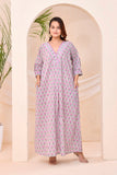 Grey Purple Block Print  Kaftan Style Lounge Dress