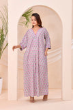 Grey Purple Block Print  Kaftan Style Lounge Dress