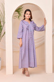 Lavender Blue Floral Print  With Frill Kafty Lounge Dress