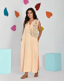 Cookie Cream Embroidered Sleeveless Comfort Dress