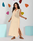 Cookie Cream Embroidered Sleeveless Comfort Dress