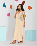 Cookie Cream Embroidered Sleeveless Comfort Dress