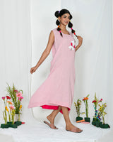 Baby Pink Embroidered Sleeveless Comfort Dress