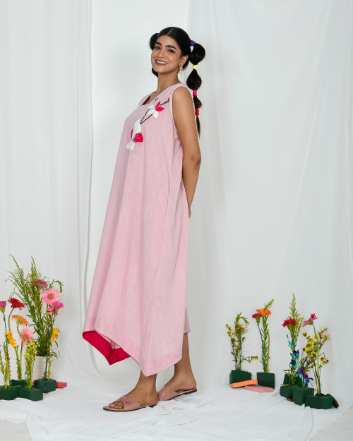 Baby Pink Embroidered Sleeveless Comfort Dress