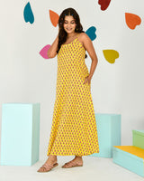 Yellow Sleeveless Mid Length Nighty Dress