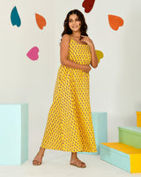 Yellow Sleeveless Mid Length Nighty Dress