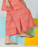 Tomato Red Pink Print Embroidered Coord Set