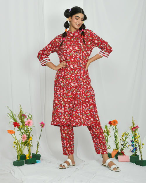 Red Floral Print Coord Set