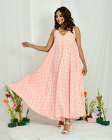 Peach Halter Sleeveless Mid Length Nighty Dress