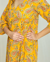 Yellow Paisley Block Print Cotton Kaftan Style Nighty