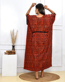 Rust Red Polka Hand Block Printed Kaftan Dress