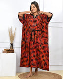Rust Red Polka Hand Block Printed Kaftan Dress