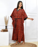 Rust Red Polka Hand Block Printed Kaftan Dress
