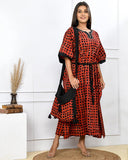 Rust Red Polka Hand Block Printed Kaftan Dress