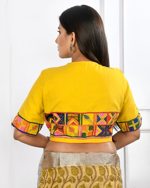 Yellow Kantha Embroidery Cotton Blouse