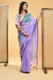 Elegant Lilac Mul Cotton Leaf Embroidered Saree Blouse Set