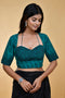 Teal and Black Two-Piece Cotton Blouse with Bagh Hand Block Print