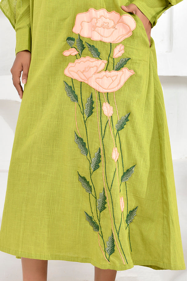 Lime Green Floral Embroidery Shirt Dress thesaffronsaga Lime Green Floral Embroidery Shirt Dress thesaffronsaga