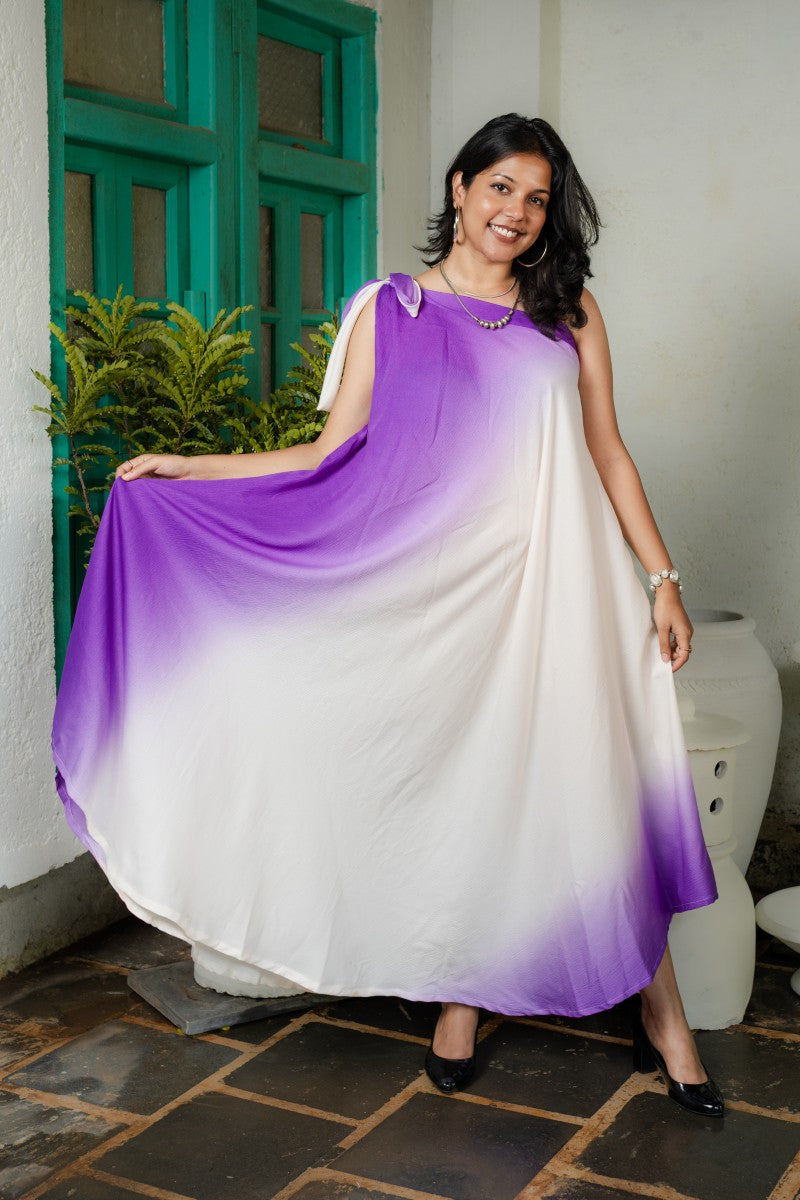 Purple & White Ombre One-Shoulder Maxi Dress for Women