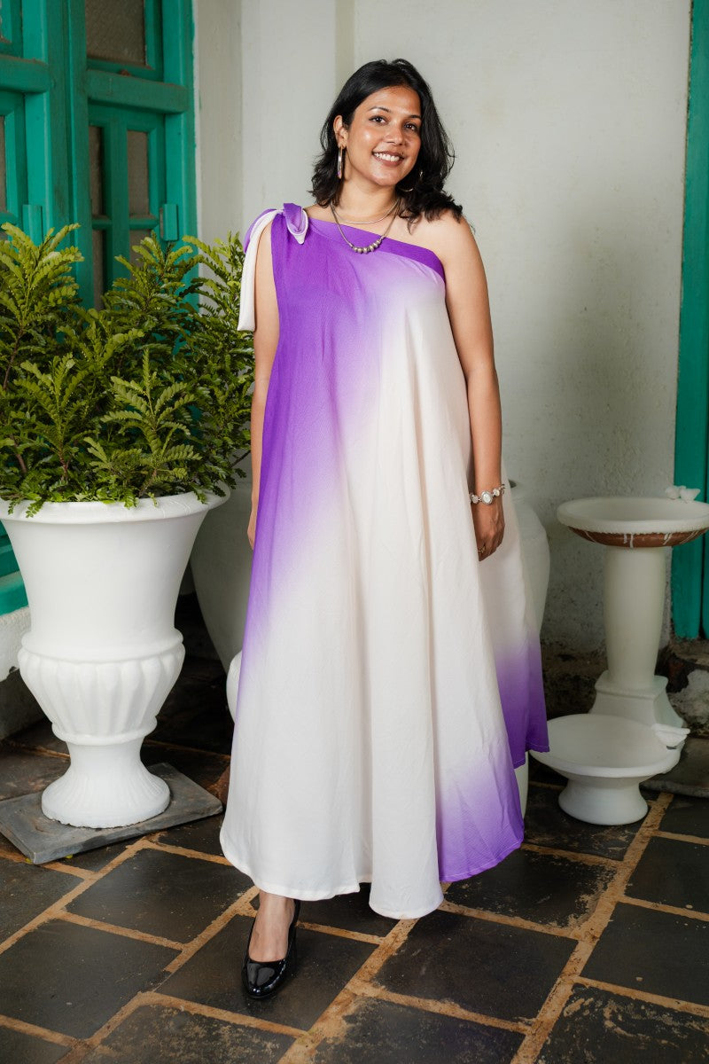 Purple & White Ombre One-Shoulder Maxi Dress for Women