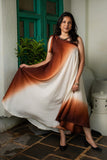 Brown & White Ombre One-Shoulder Maxi Dress for Women