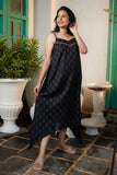 Starlit Grace Black Spaghetti Strap Kafty Dress