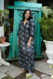 Noor Lotus Block-Print Soft Cotton Kaftan Night Dress – Charcoal Grey