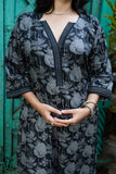 Noor Lotus Block-Print Soft Cotton Kaftan Night Dress – Charcoal Grey
