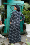 Noor Lotus Block-Print Soft Cotton Kaftan Night Dress – Charcoal Grey