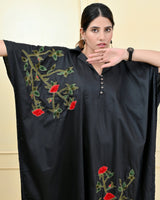 Black With Red Rose Embroidery Luxury Kaftan
