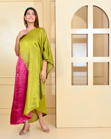 Green Magenta One Shoulder Embroidered Designer Luxury Kaftan