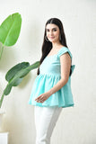 Aqua Bloom Peplum bow top