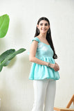 Aqua Bloom Peplum bow top