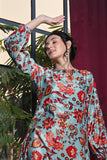 Sea Green Multicoloured Floral Print Velvet Dress