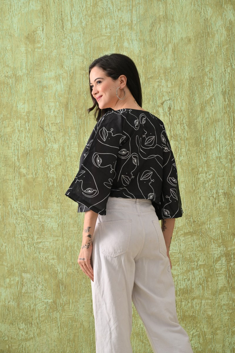 Abstract face printed crop top