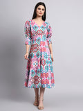 Multicolor Ikat Print Midi Dress