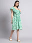 Green Ruffled Fit-and-Flare Dress