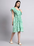 Green Ruffled Fit-and-Flare Dress